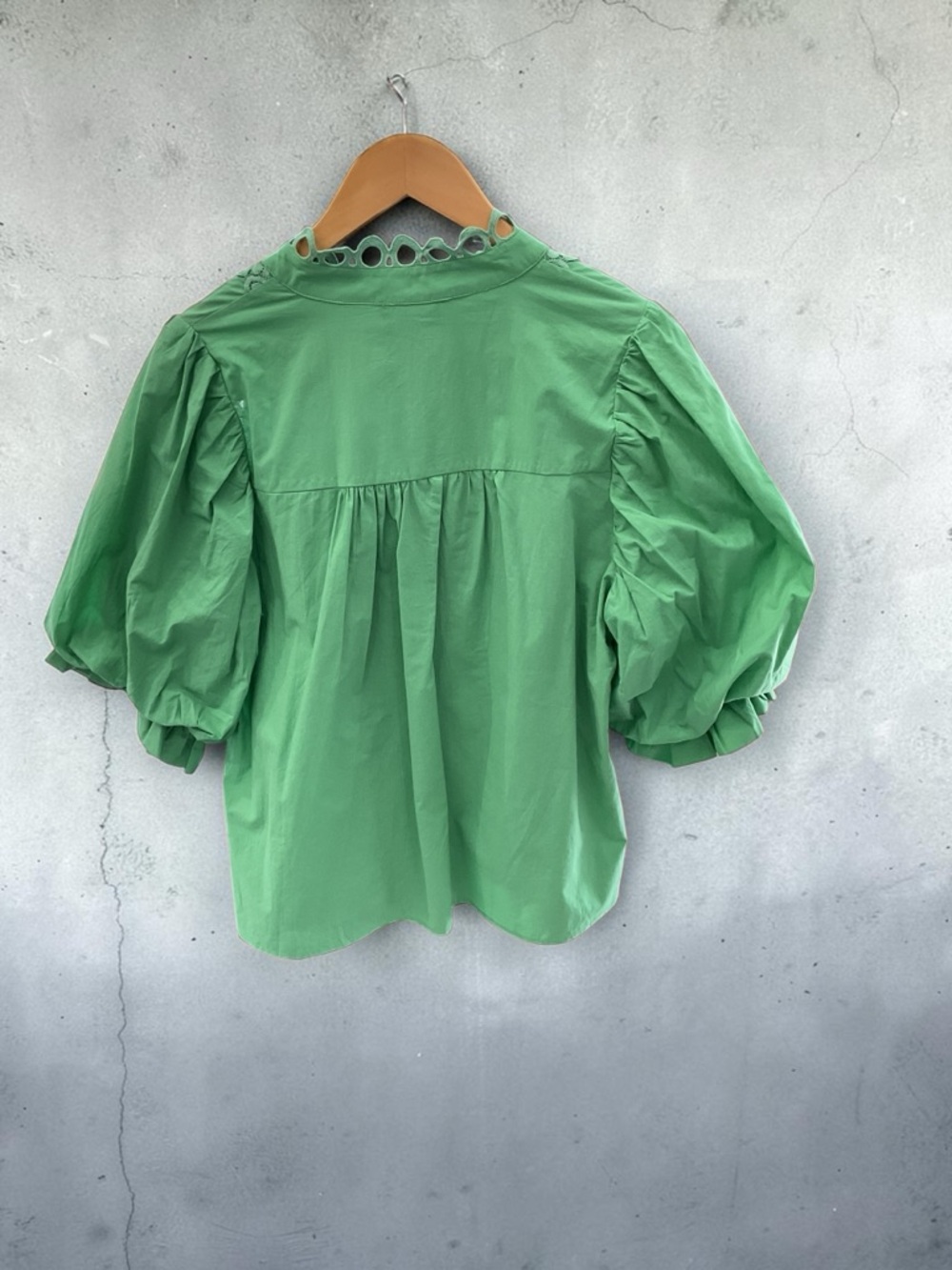 Green Crochet Button-Front Blouse - Picture 2 of 3